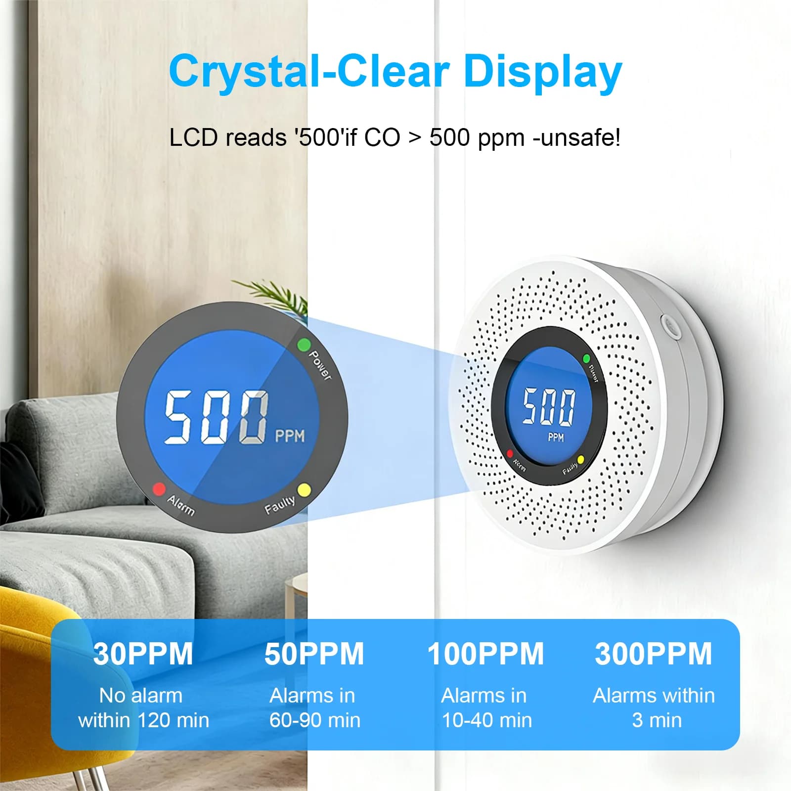 Rilevatore di monossido di carbonio con display a cristalli liquidi, monitor di gas CO, allarme per casa, cucina, bagno, hotel