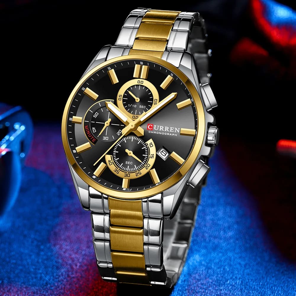 CURREN Quartz Chrono Sport Watch Brands for Men - Stainless Steel Bracelet and Multifunctional Dial