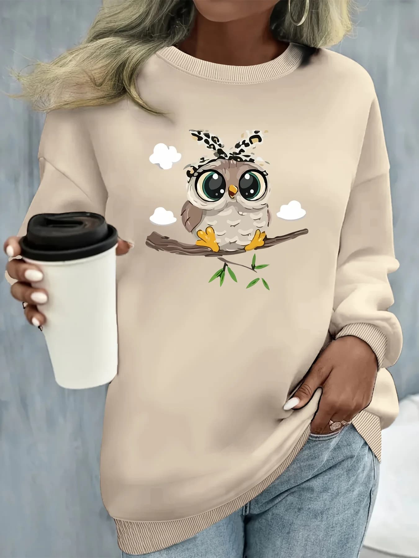Pullover da donna autunno e inverno casual ampio e confortevole con motivo gatto caldo stampato girocollo a maniche lunghe