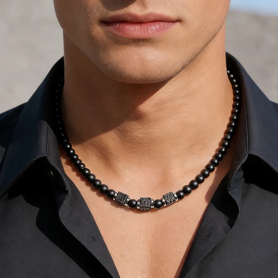 Elegante collana da uomo con perline di pietra opaca da 6 mm, 3 stili, collare corto punk, gioielli da uomo, regalo perfetto per San Valentino per il marito