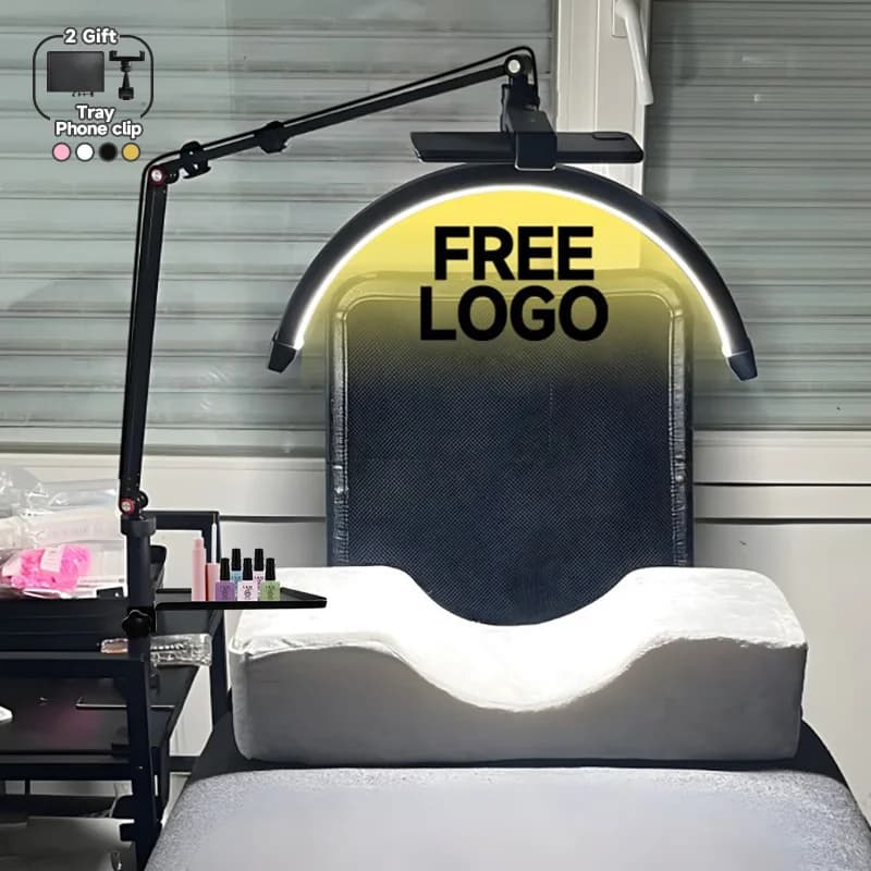 LOGO gratuito Nuovo 16 pollici 24 w LED Estensione ciglia Tavolo per unghie Letto facciale Lampada clip-on Mezza luna con illuminazione per salone di sopracciglia tatuaggio