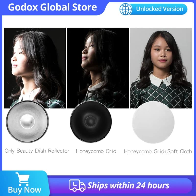 Godox 55 cm 22 "Studio Silver Beauty Dish Bowens Mount + Griglia a nido d'ape + Calzino diffusore per DE300 SK300II SK400II QT600 DP600