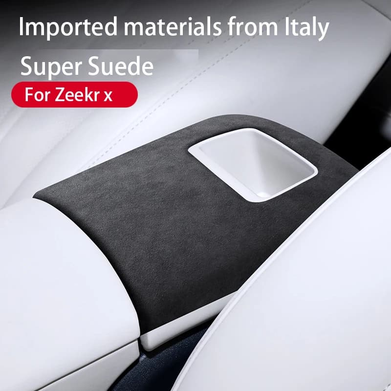 Per Zeekr X 2023 2024: Copertura decorativa per il pannello posteriore del bracciolo della console centrale, adesivo protettivo interno in Super Suede, accessori.