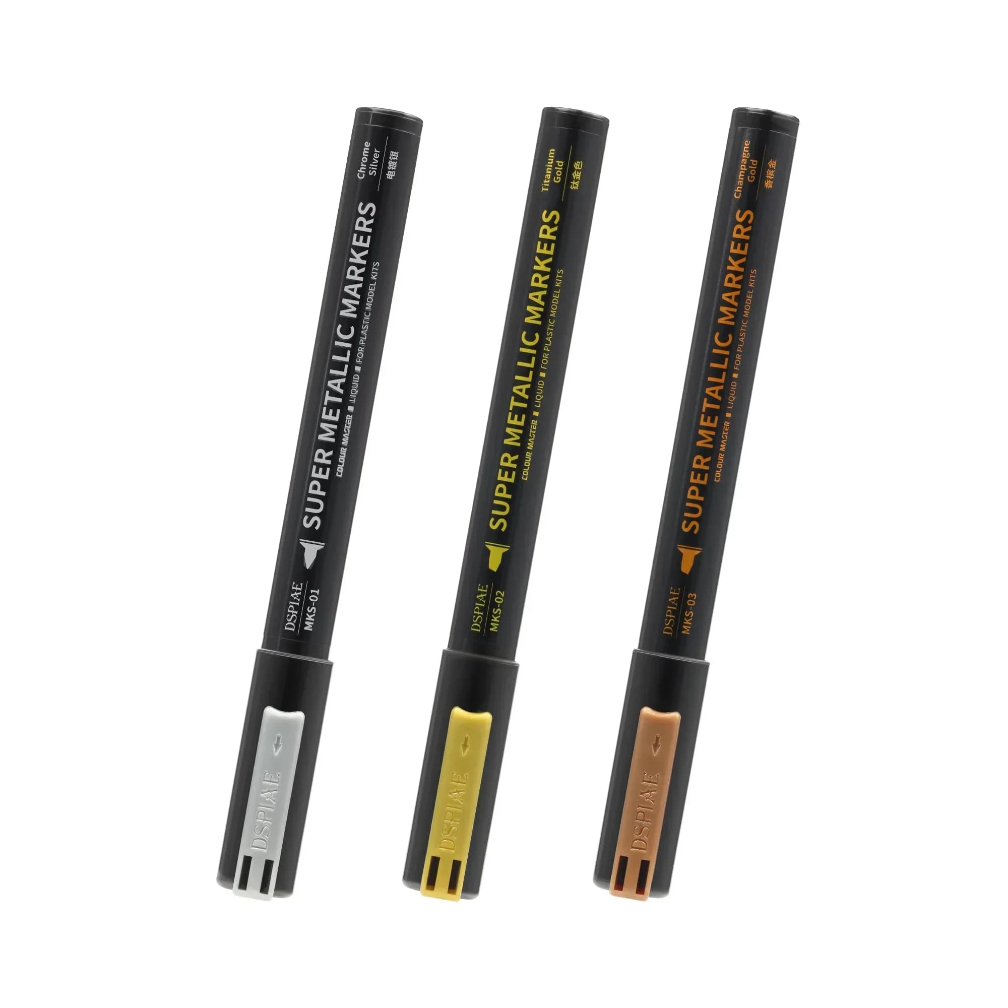 DSPIAE MKS Pennarelli super metallici Set di pennarelli a 3 colori Set di strumenti di vernice Strumento modello Un polo Doppia testa 0,5 mm 2,0 mm Punta della penna