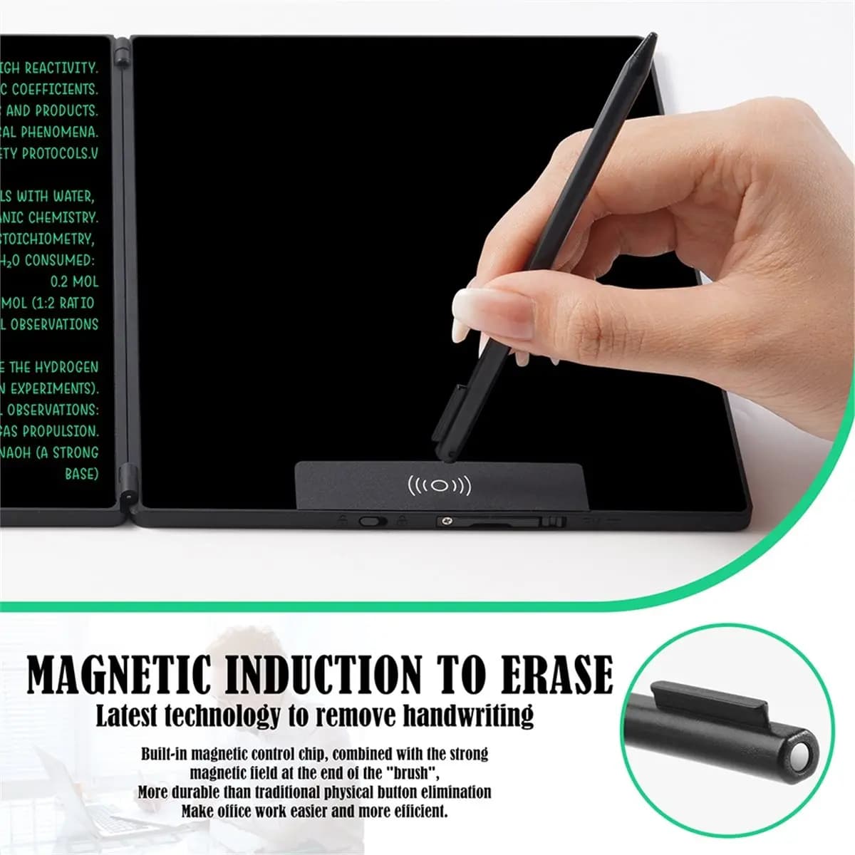 Tablet LCD pieghevole da 14,3 pollici per scrittura a mano con schermo diviso, lavagna elettronica cancellabile e blocco note blu