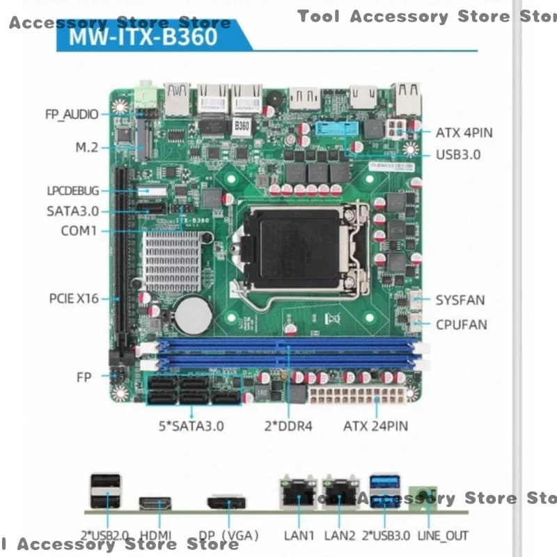 Scheda madre MW-ITX-B360 2 porte 2,5 g 6x sata 2x.2 Archiviazione disco rigido Qunhui nas