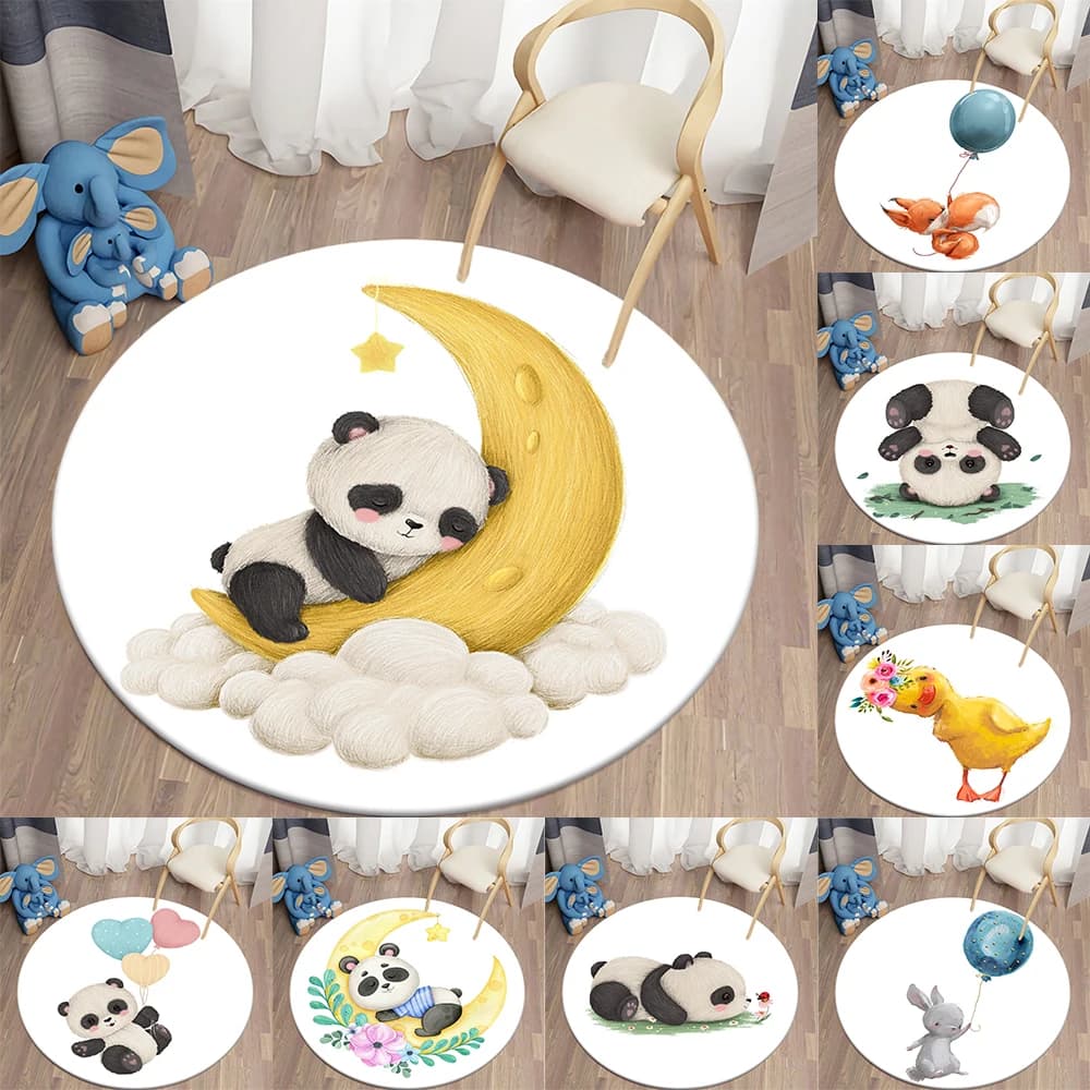 Tappeto Decorativo per Bagno, Tappeto Rotondo con Panda Cartoon, Tappeto per Soggiorno e Camera da Letto dei Bambini, Tappeti Morbidi in Peluche a Forma di Animali