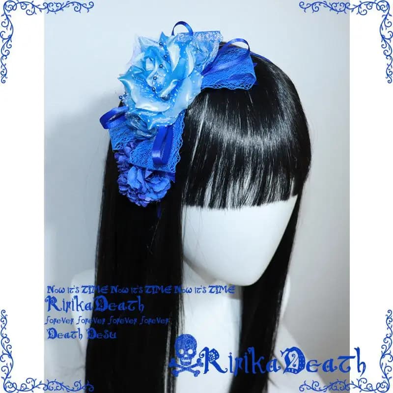 Klein Blue Lace Headband Flower Gothic Lolita Bow Hairpins Halloween Cosplay Hair Accessories