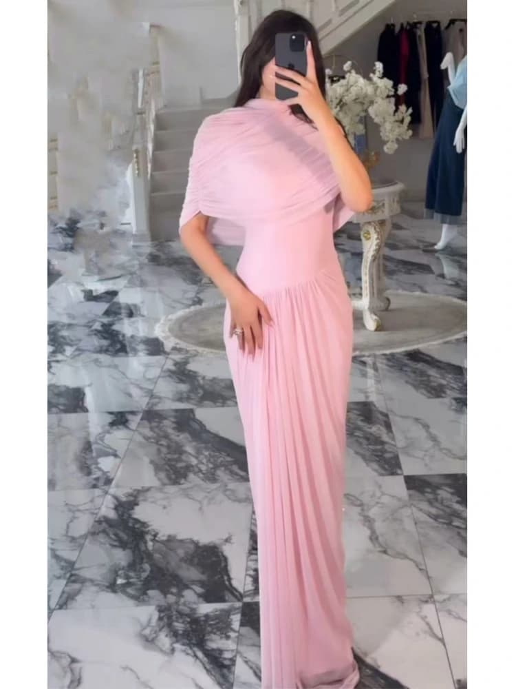 Abito da donna maxi asimmetrico increspato con scialle in rete elegante rosa Abito da festa sottile azzurro estivo Abiti da ballo da sera chic femminili