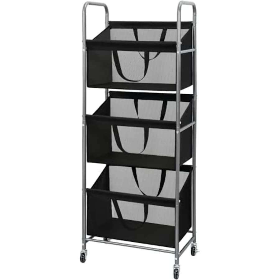 3-Tier Vertical Rolling Laundry Hamper with Removable Bags 120L Stackable Laundry Sorter Basket Clothes Hamper with Wheels for