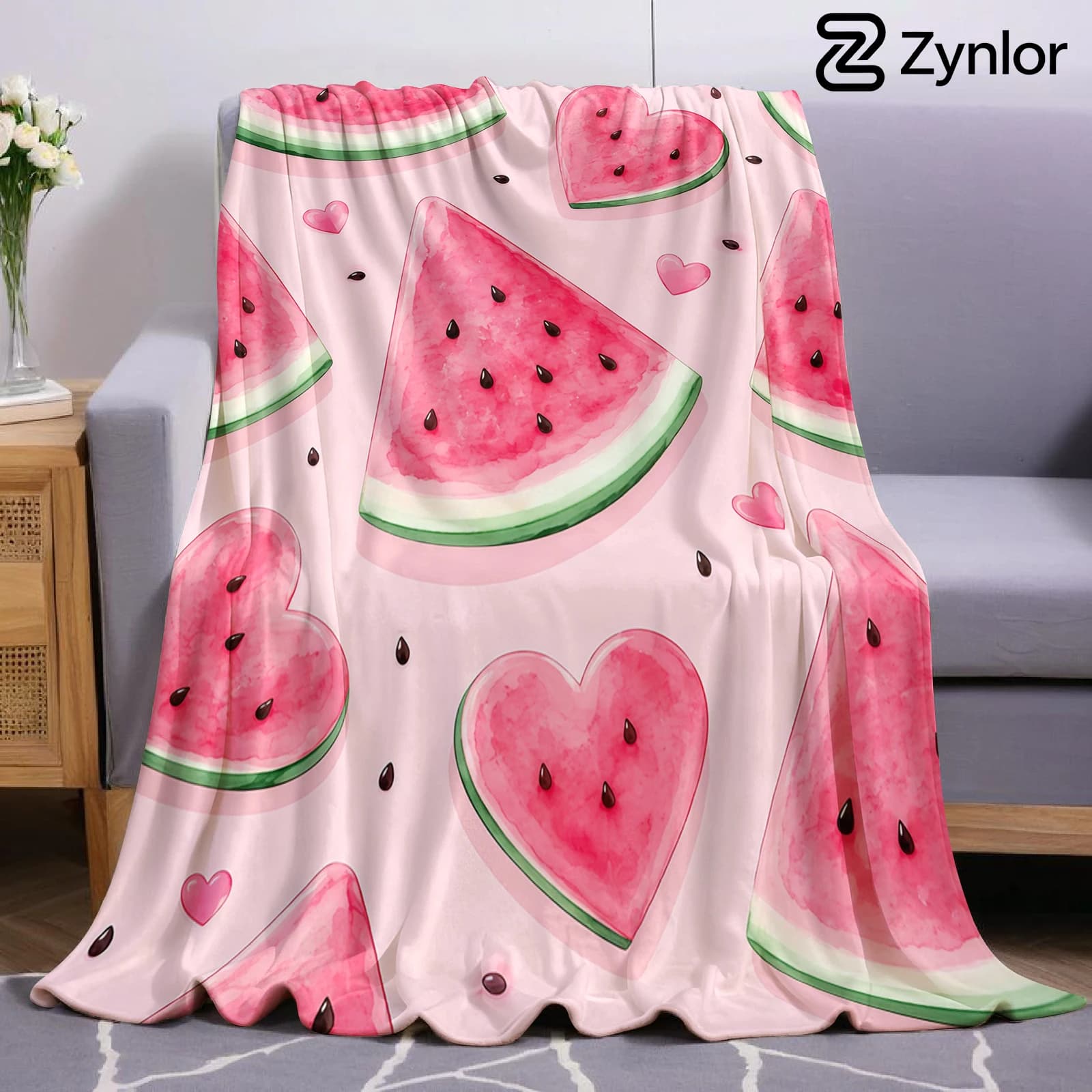 Watermelon Heart Cartoon Anime Print Flannel Blanket Soft Warm Throw for Kids Bedroom Sofa Bed Christmas Office Car