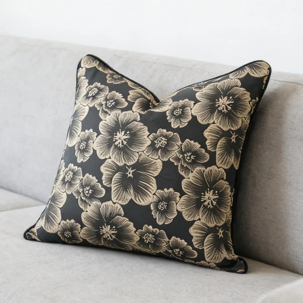 F&D Modern Flowers Woven Black Armchair Sofa Throw Pillow Case 45x45cm Home Room Decor Cushion Cover 1 Piece Pack