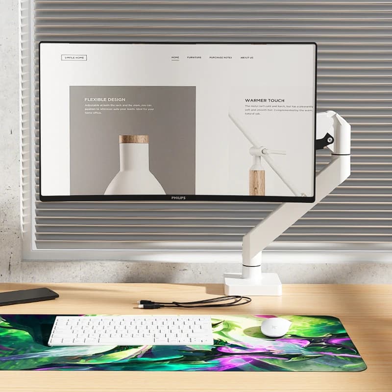 17-43“ 15kg single arm air press gas spring vesa 100x100 monitor desk mount stand clamp grommet base PC desk holder White M7