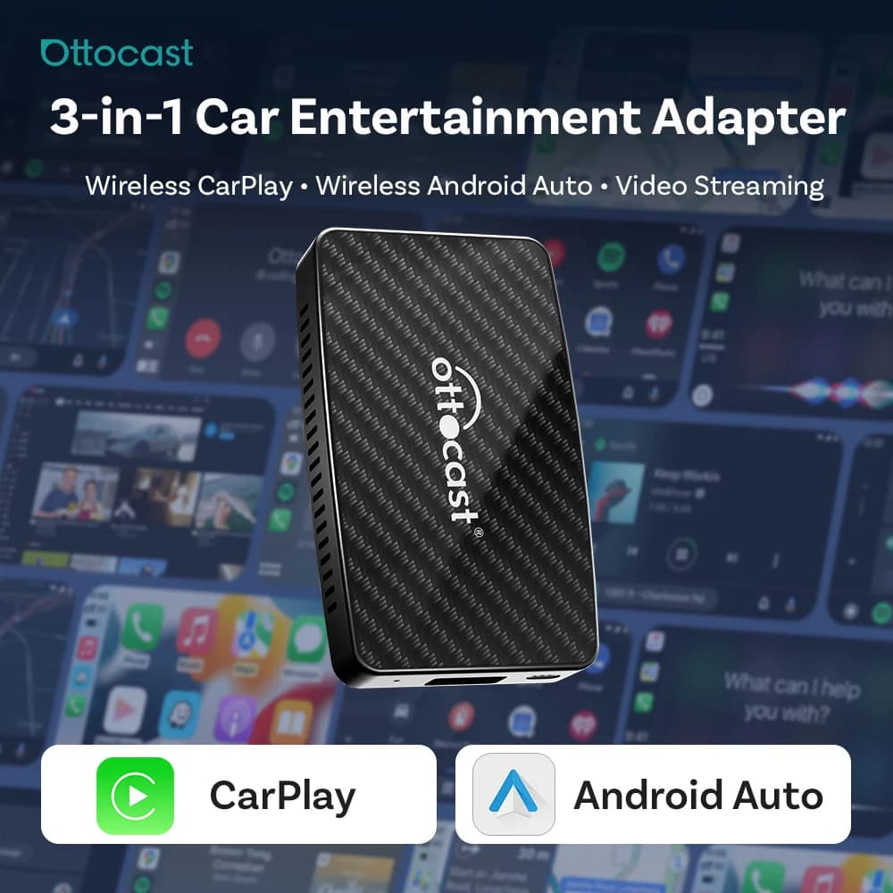 Ottocast Play2Video PRO CarPlay AI Box Dual WiFi CarPlay Box Built-In YouTube Prime Video IPTV 1080P Video Online Video Streaming Plug and Play