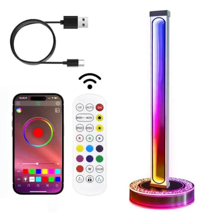 Lampada Ambientale RGB Bluetooth da Scrivania con Controllo App e Telecomando, Sincronizzazione Musicale, Modalità Colore Dinamico per Setup Gaming e Camera da Letto