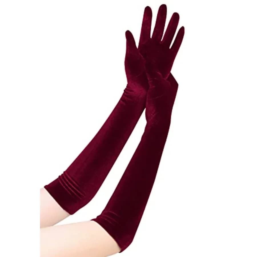 Long Opera Gloves for Women Velvet Gloves 1920s Flapper Stretchy Elbow Length Halloween Costume Gloves