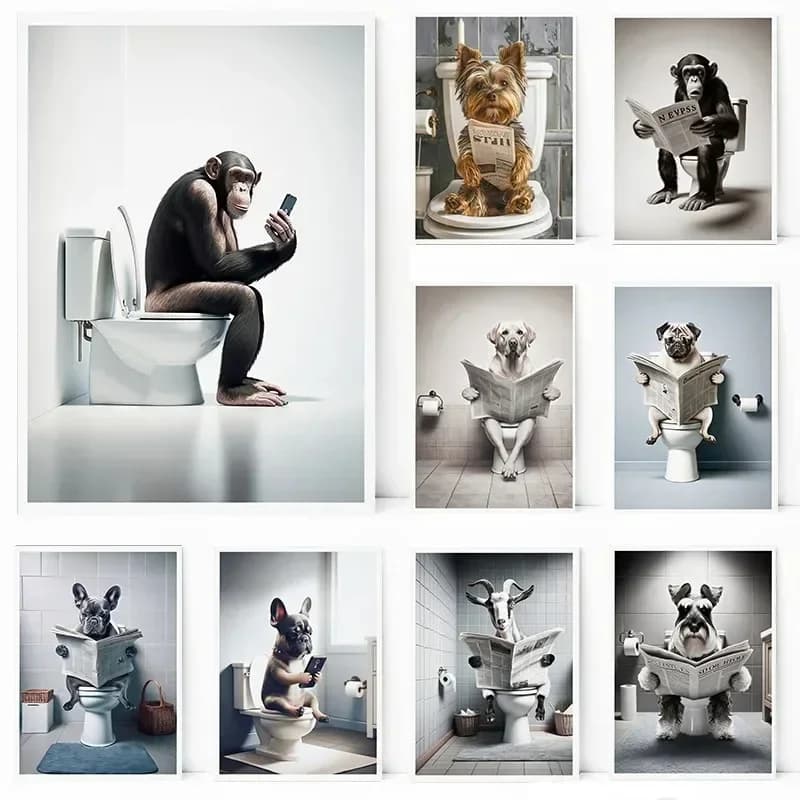 1pc frameless Canvas Painting Funny Animals Monkey Dog Chicken Cow Sheep Seal Bathroom Minimalist Wall Art Print Canvas Painting