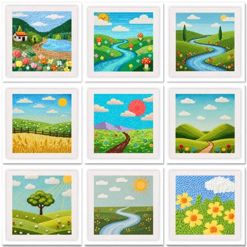 GATYZTORY 25x25cm Punch Needle Embroidery Starter Kits Scenery Pattern for Adults Beginners Punch Needle Kits Easy Handicraft