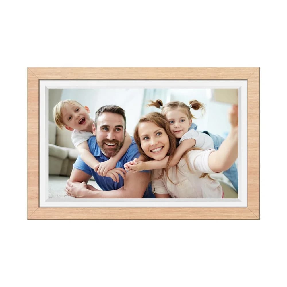 Cornice per foto digitali Frameo con cornice digitale intelligente WiFi da 32 GB, 15,6 pollici Invia foto tramite APP Frameo (effetto legno)