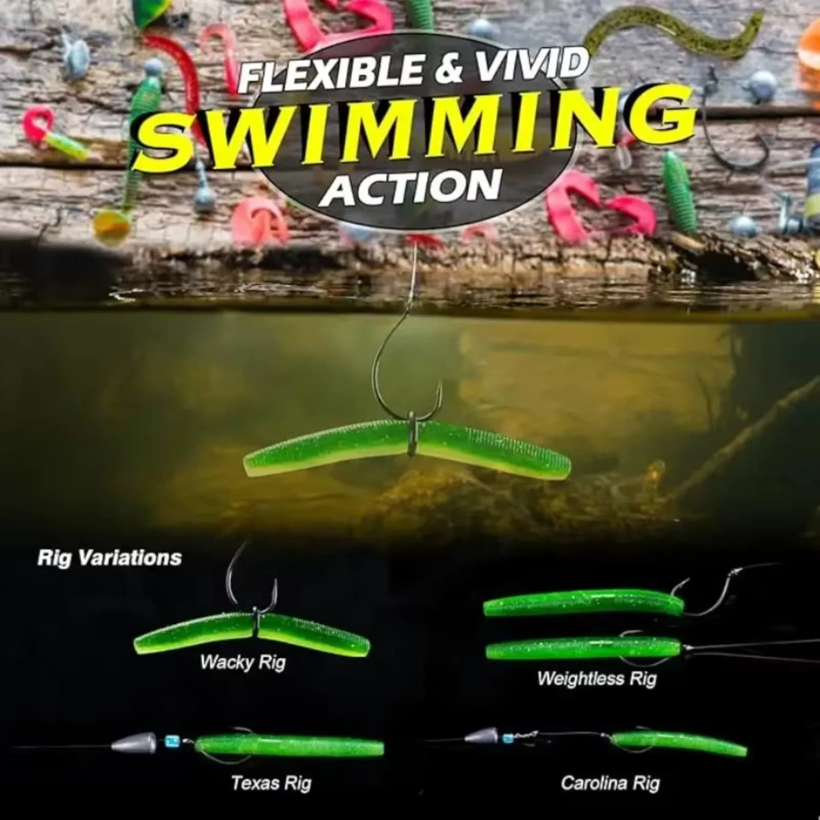 Soft Goture bait set, Jigging worms, Wobbler, Swimbait with sharp hooks, Toolbox, Soft baits Floating for Bass and Carp Fishing