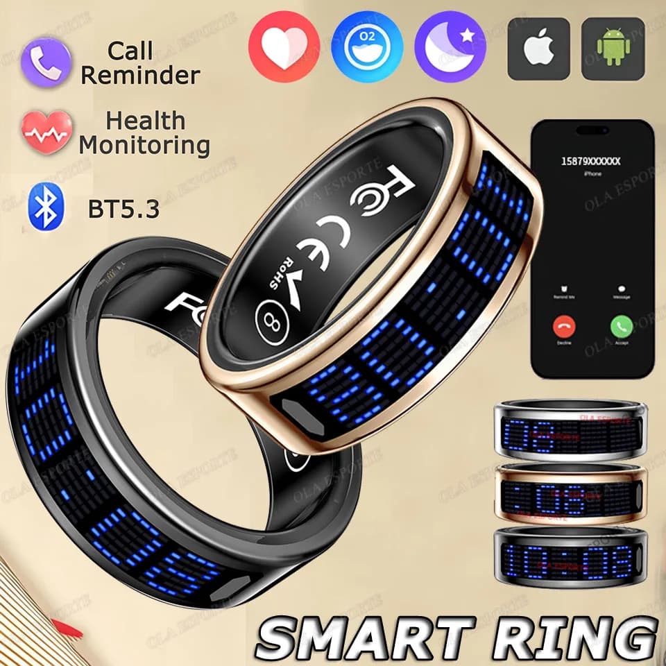SR16 Smart Ring 3D Display a LED Schermo Chiamata ID Promemoria Monitoraggio della frequenza cardiaca del sonno 5ATM Anelli di ricarica wireless impermeabili 2025