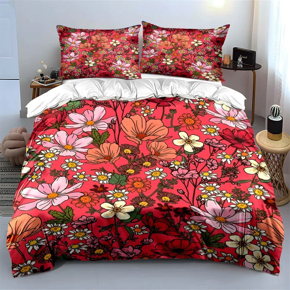 Set Decorativo con Motivi Floreali, Elegante e Confortevole Set Copripiumino, Include 1 Copripiumino e 2 Federe, Regalo