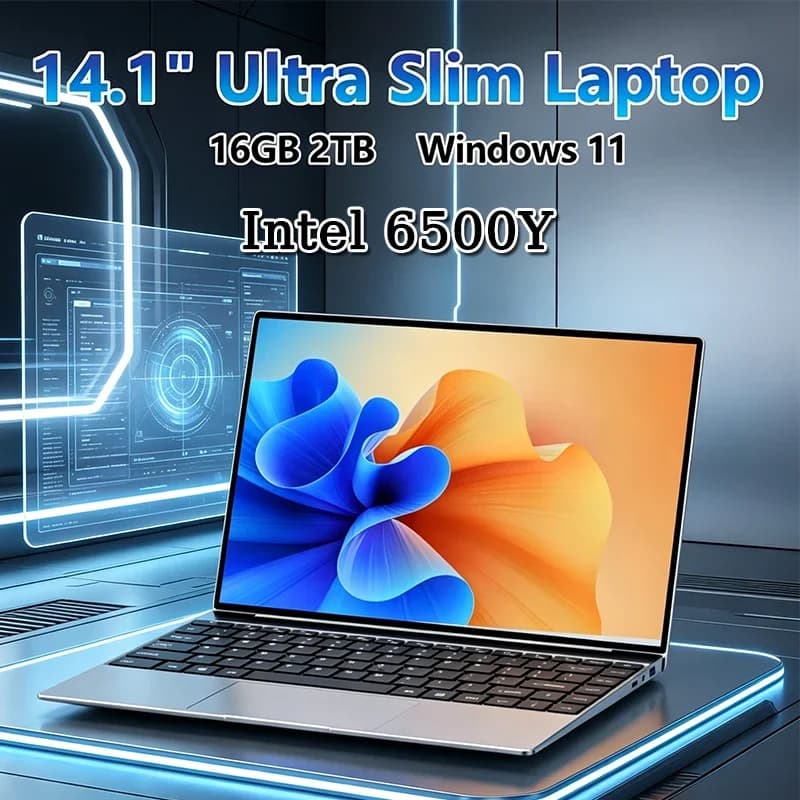 Laptop Ultra Sottile 14.1" 16GB RAM 2TB SSD Intel 6500Y PC Gaming Display 1920*1080 Computer per Ufficio e Studio Windows 11 Pro 2026 Nuovo