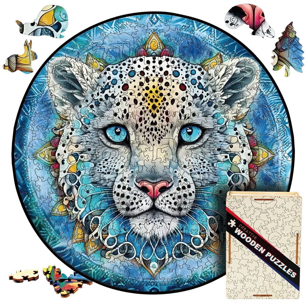 Puzzle in legno Mandala Snow Leopard giocattolo educativo animali Leopard Jigsaw Puzzle giochi Wood Fun Match Puzzle regalo per adulti