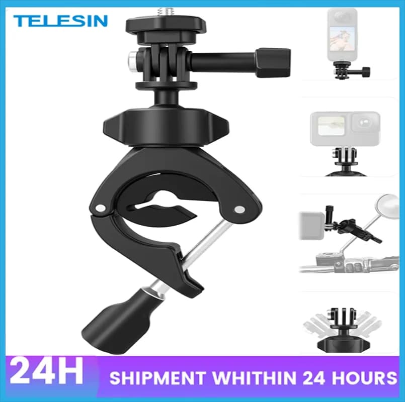 TELESIN bicycle/motor handlebar support for Insta360 X5/X4 AIR/X4 ace pro 2/DJI OSMO Action 6/5PRO/4/3/Osmo nano/GoPro and phones