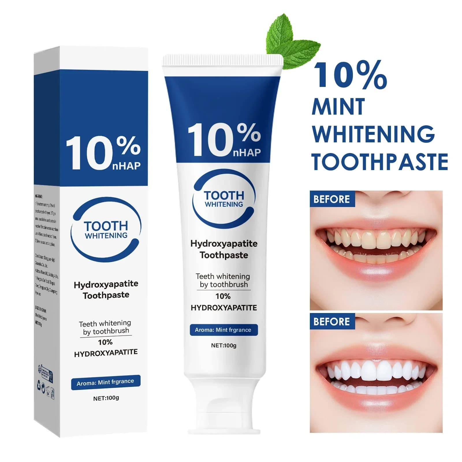Dentifricio Sbiancante with 10% of Idrossiapatite 100g - Deep Cleansing, Fresh Food, Protection of the Magistrates and Strengthening of the Tooths, Basic Care