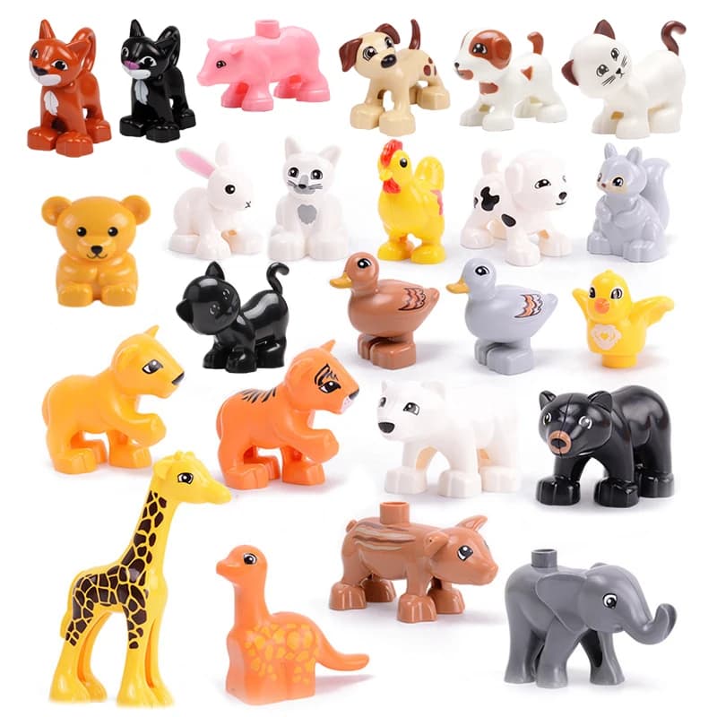 Blocchi di costruzione di grandi dimensioni Gatto Cane Maiale Coniglio Accessori modello Mattoni compatibili Animali da fattoria Set Assemblare giocattoli educativi per bambini
