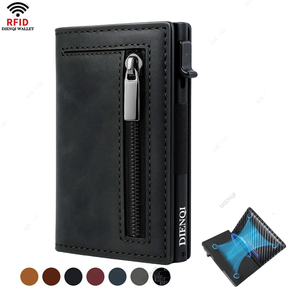 Porta carte di lusso con blocco RFID Portafogli da uomo Porta soldi Porta carte di credito in metallo Portafogli minimalisti intelligenti sottili e sottili in alluminio