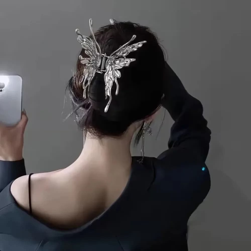 Nuove fermagli per capelli a farfalla per donna, colore nero argento brillante, stile metallico cool, fermagli a squalo alla moda, set di accessori per capelli, regali.