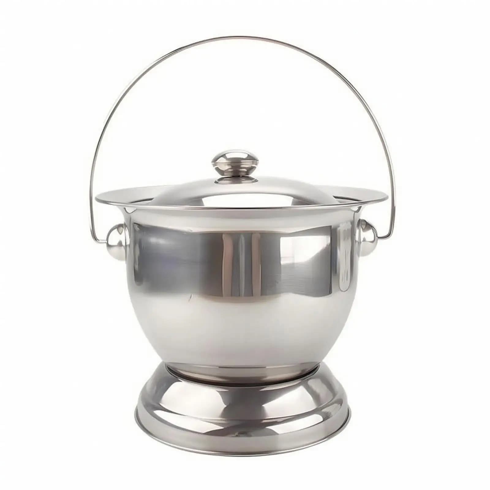 Stainless Steel Bedside Commode Covered Commode with Seat Pad and Cleaning Brush Portable Stainless Steel Bedside Toilet for