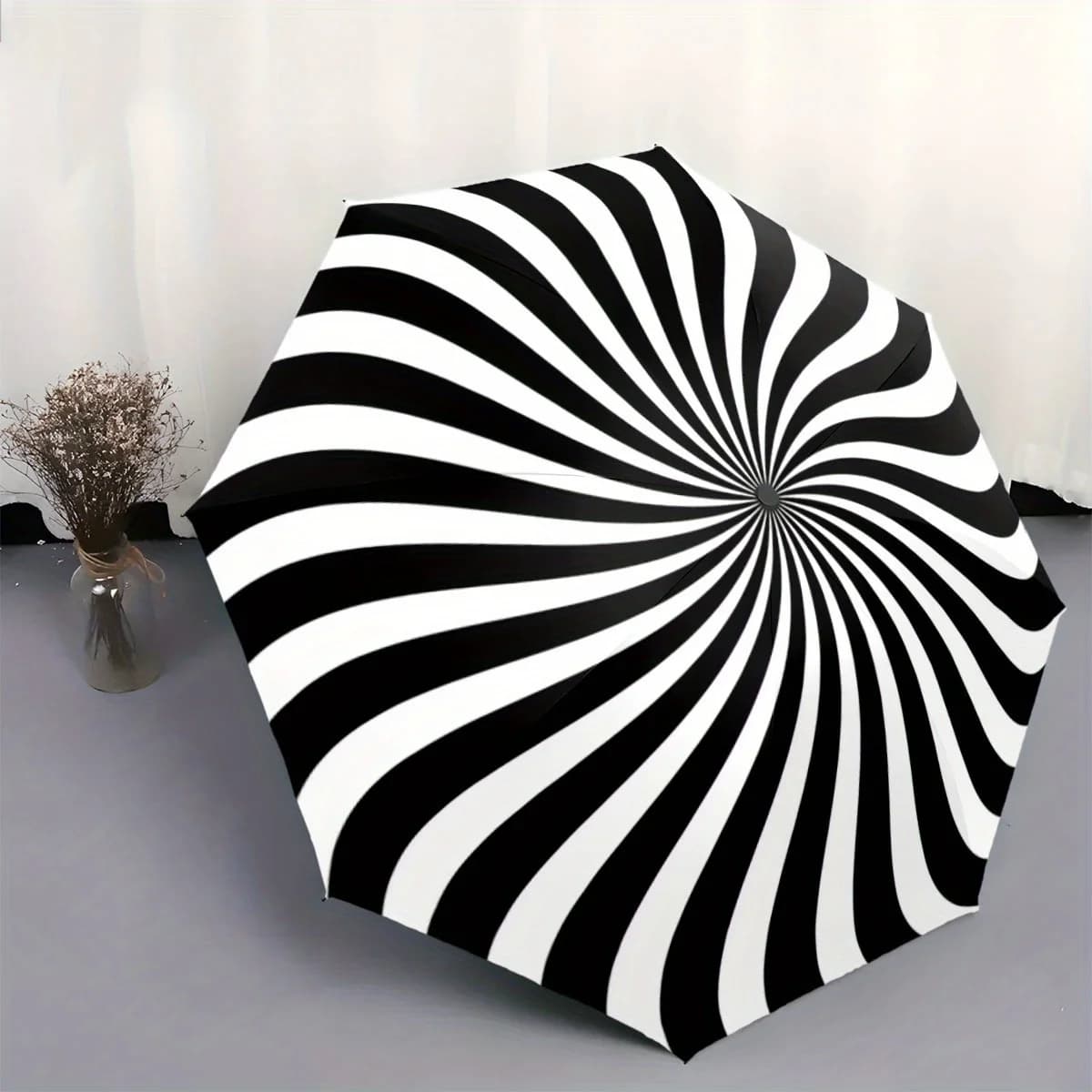[Regalo di Natale] Ombrello Automatico con Apertura/Chiusura a un Tocco - Ombrello Pieghevole Compatto, Design a Spirale con Effetto Ottico