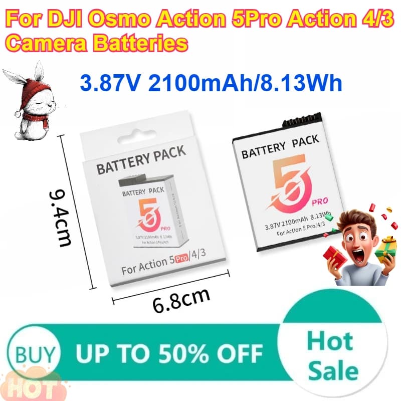 Lithium Ion Rechargeable Battery 3.87V 2100mAh/8.13Wh for DJI Osmo Action 5Pro Action 4/3 Cameras with Charging Case