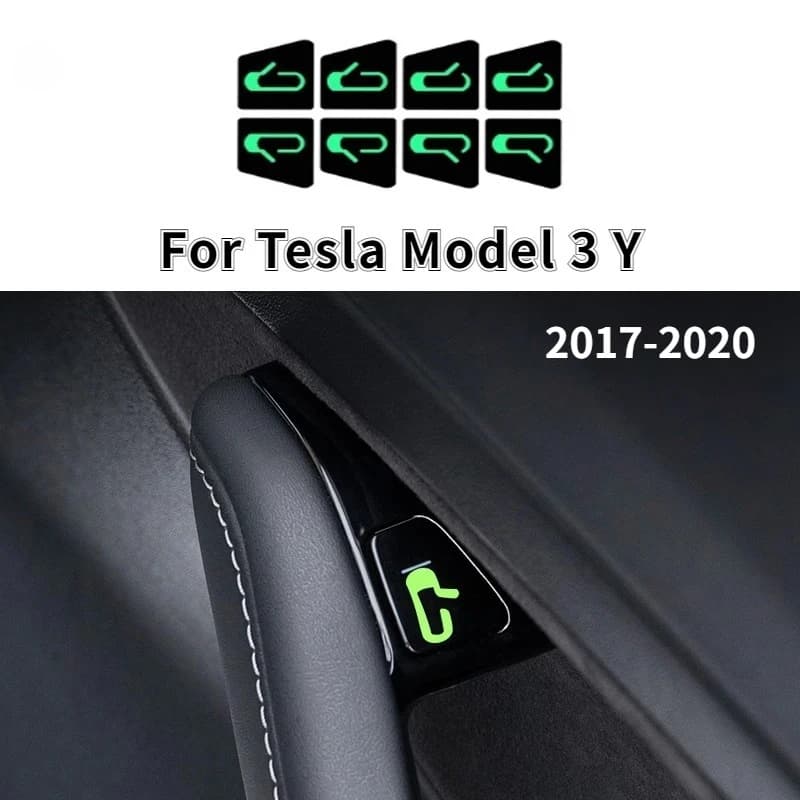 Adesivi Luminosi per Pulsanti Porta Auto Tesla Model 3 Y, Adesivi Promemoria Apertura Porta, Adesivi per Interruttori Alzacristalli 2017-2020