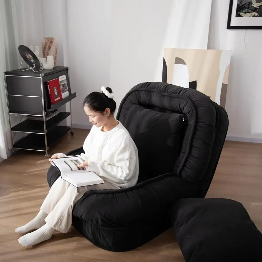 Foldable Lazy Sofa Bed Floor Chair Adjustable Human Dog Bed for Adults Kids Floor Seats Cozy Small Couch for Home Living RoomBl
