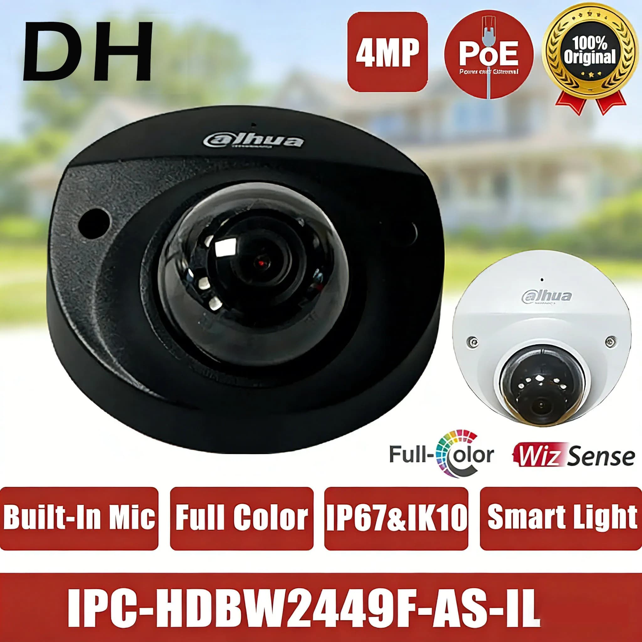 Telecamera IP a colori Dahua 4MP Bulit in Mic SMD Plus supporto per telecamera di sorveglianza Smart Dual Light HDBW2449F-AS-IL