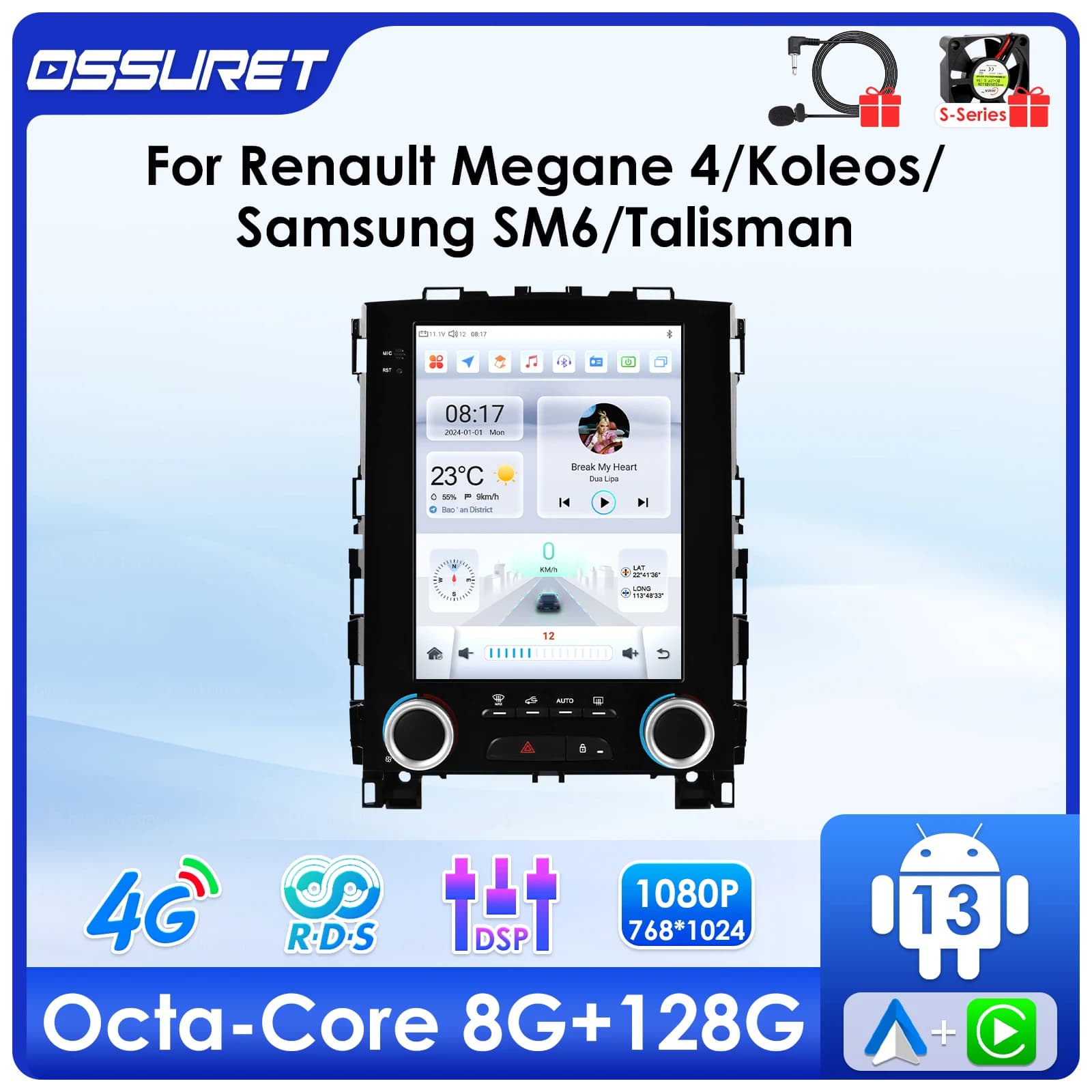 9.7 "AI Carplay Android 14 Autoradio per Renault Koleos Megane 4 Samsung SM6 Talisman 2017-2019 Lettore multimediale Auto GPS Stereo