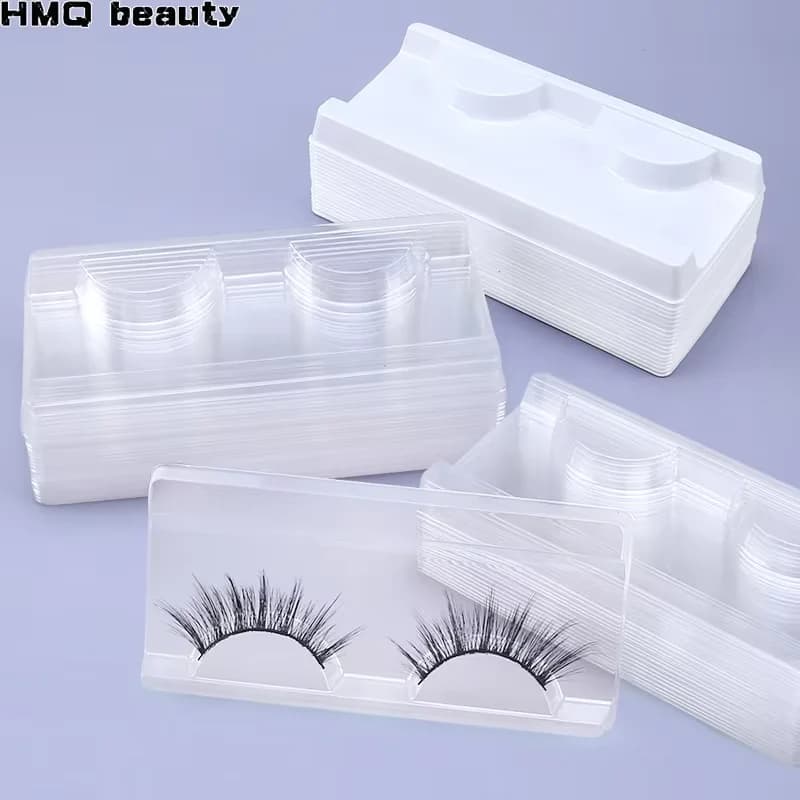 10/40pcs Vassoi per ciglia in plastica Bianco trasparente 25mm Supporto per ciglia in visone Vassoi rettangolari vuoti per strumento di trucco pacchetto ciglia
