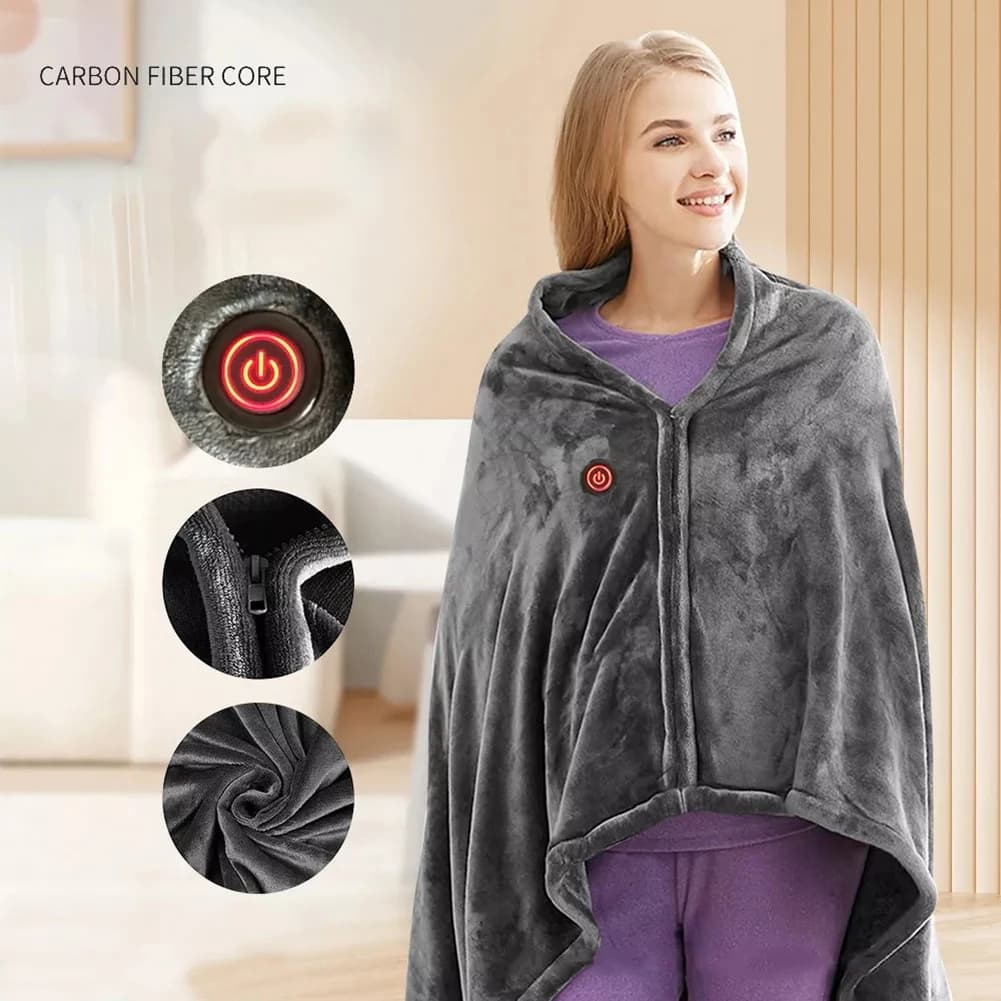 Coperta Elettrica Ricaricabile USB 150CM X 85CM in Morbido Velluto Corallo per Calore e Comfort Invernali