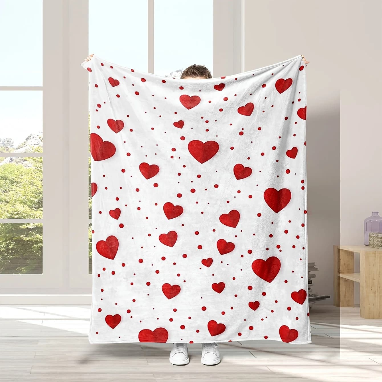 Coperta in flanella con stampa digitale Love Heart - Ultra morbida e calda, reversibile per divano, letto, ufficio, viaggi - Regalo perfetto per San Valentino
