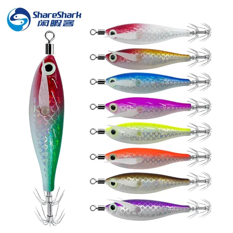 Glow Squid Jig Hook esca da pesca in acqua salata uovo artificiale legno gamberetti esche pesca in mare polpo seppie calamari richiamo