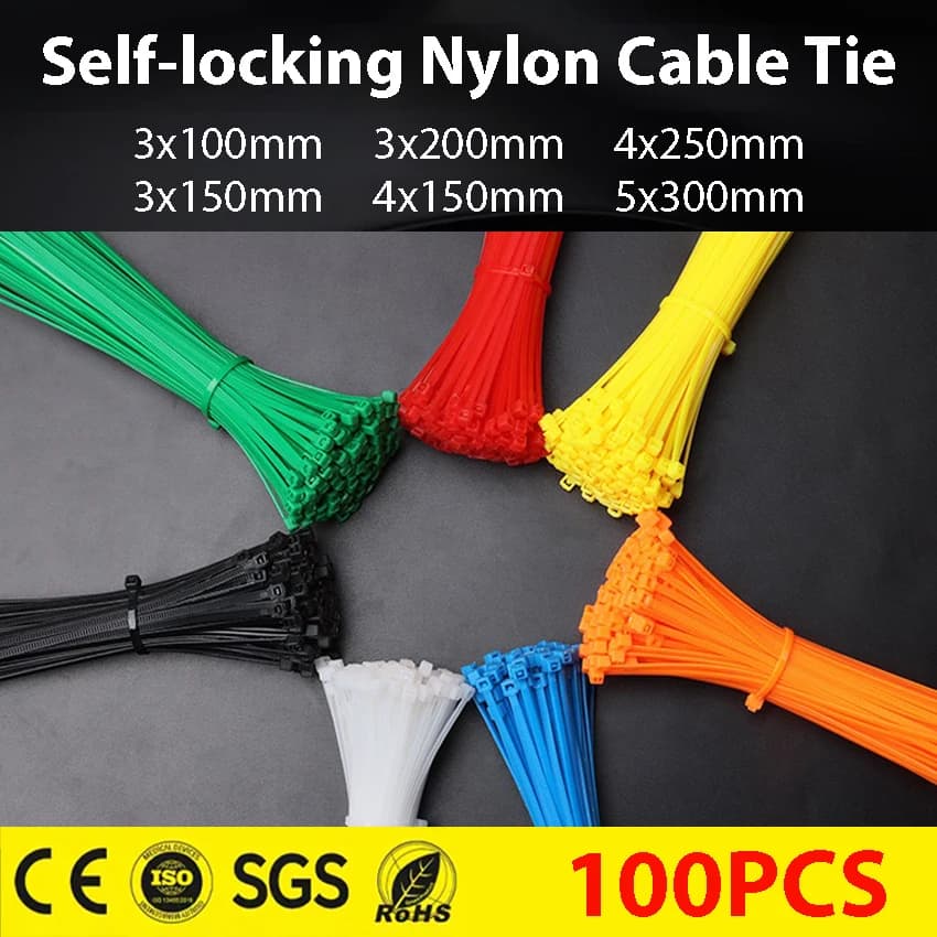 Self Locking plastic nylon tie 100 PCS black 5x300 cable tie fastening ring 4x250 cable tie zip wraps strap nylon cable tie set