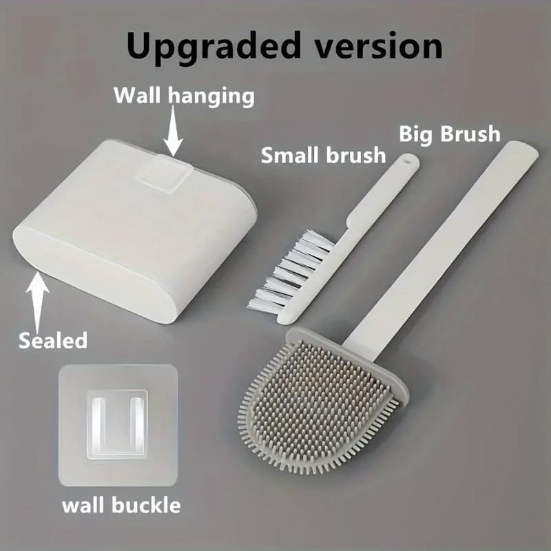 1set 2 Toilet Brushes & 1 Holder, 1 Brush & Holder Wall Mounted Toilet Brush Silicone Flat Brush Head