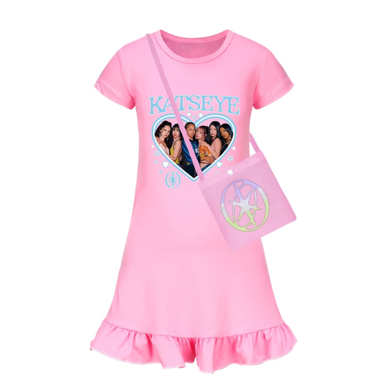 Pigiama con Stampa Divertente Katseye, Vestito Estivo per Bambine, Camicia da Notte, Pigiama a Maniche Corte per Bambini, Abbigliamento Famiglia 1-13 Anni