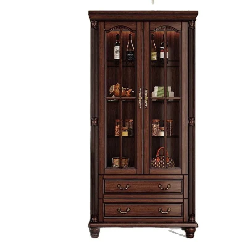 Espositore combinato in vetro e legno massello per vino, ideale per soggiorno piccolo o appartamento.