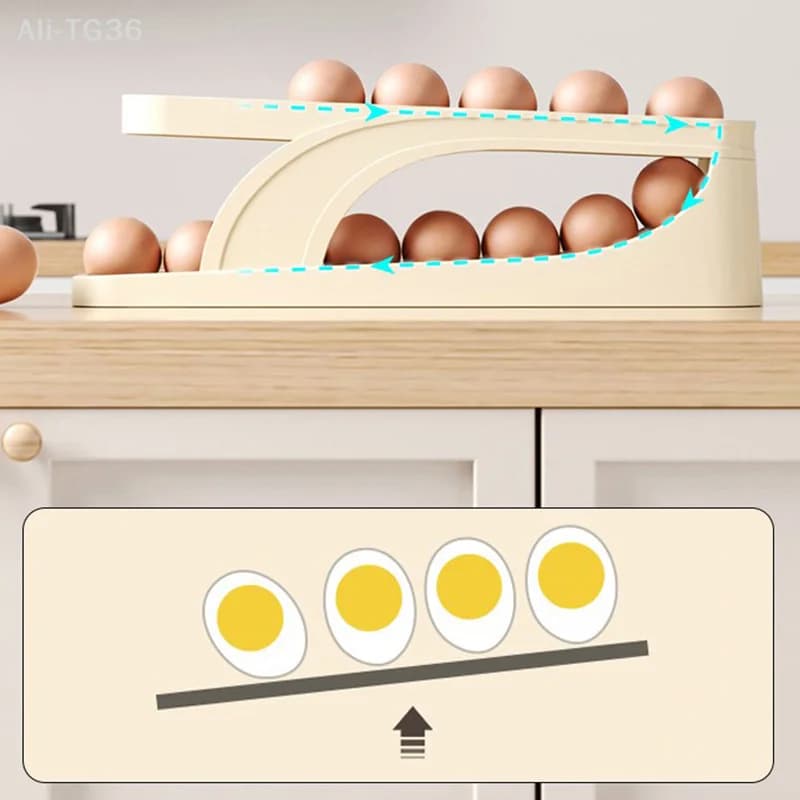 Automatic Egg Holder, Container Organizer for Eggs, Fridge Egg Dispenser for Kitchen xkdae
