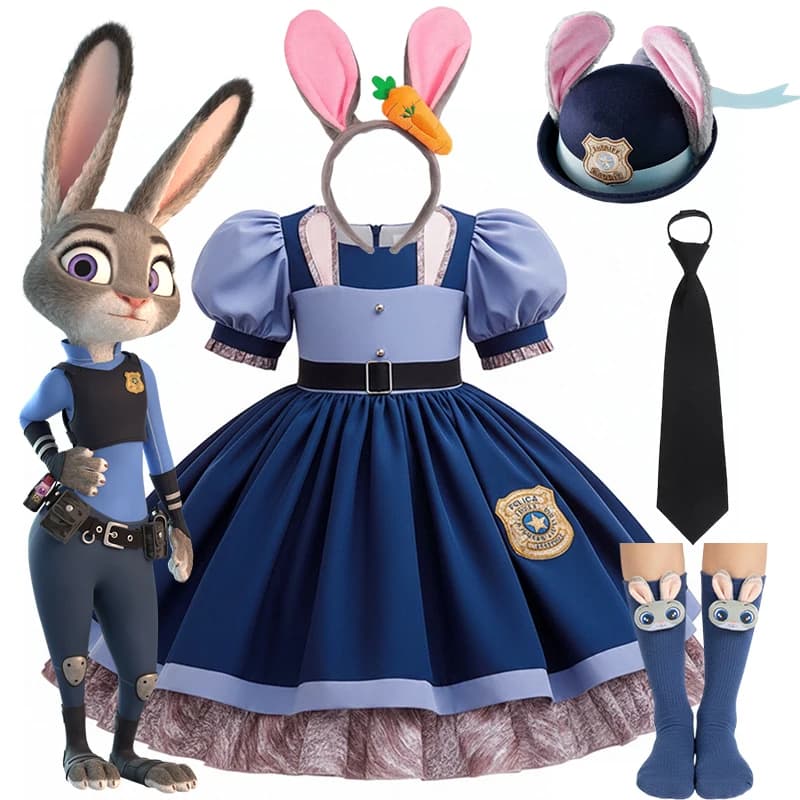Costume da Poliziotta Judy Hopps Disney per Bambine, Vestito da Coniglio Zootopia per Halloween